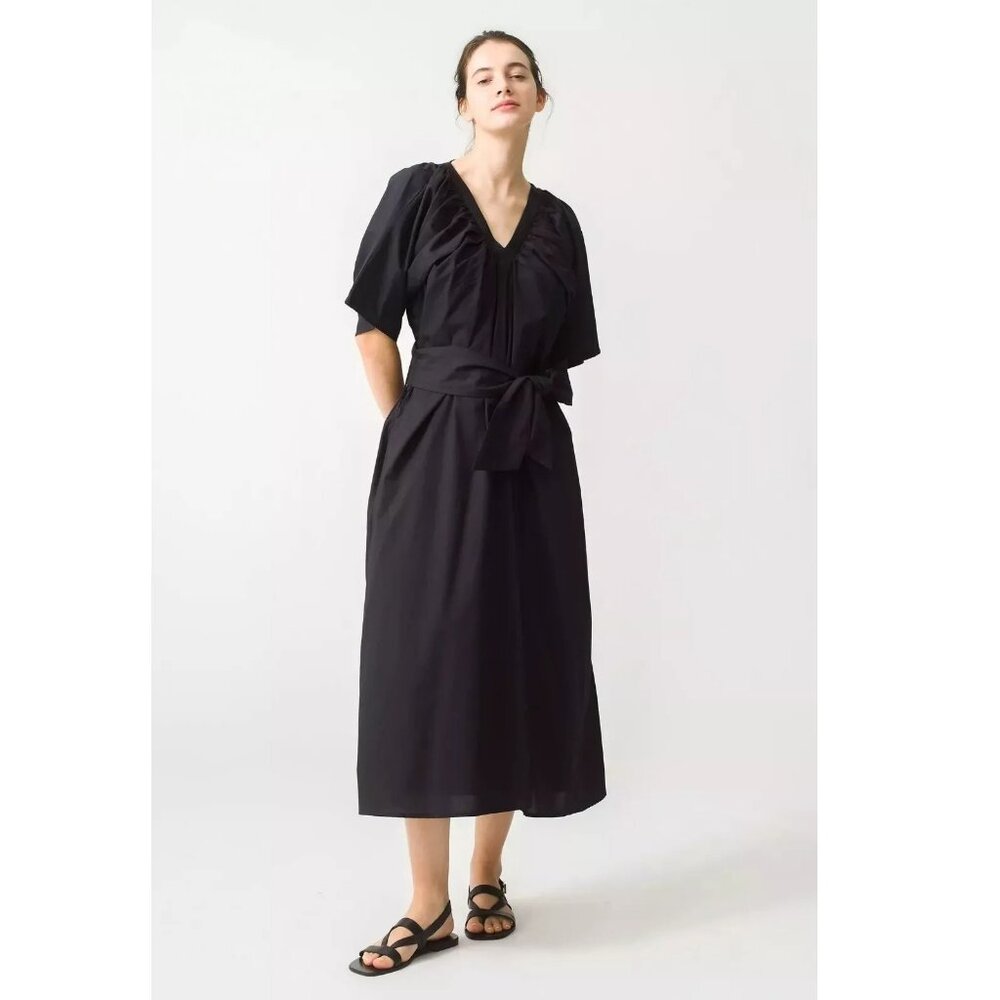 Merlette Lante Solid Midi Dress Kimono Resort Cotton Poplin Black M NEW 274011